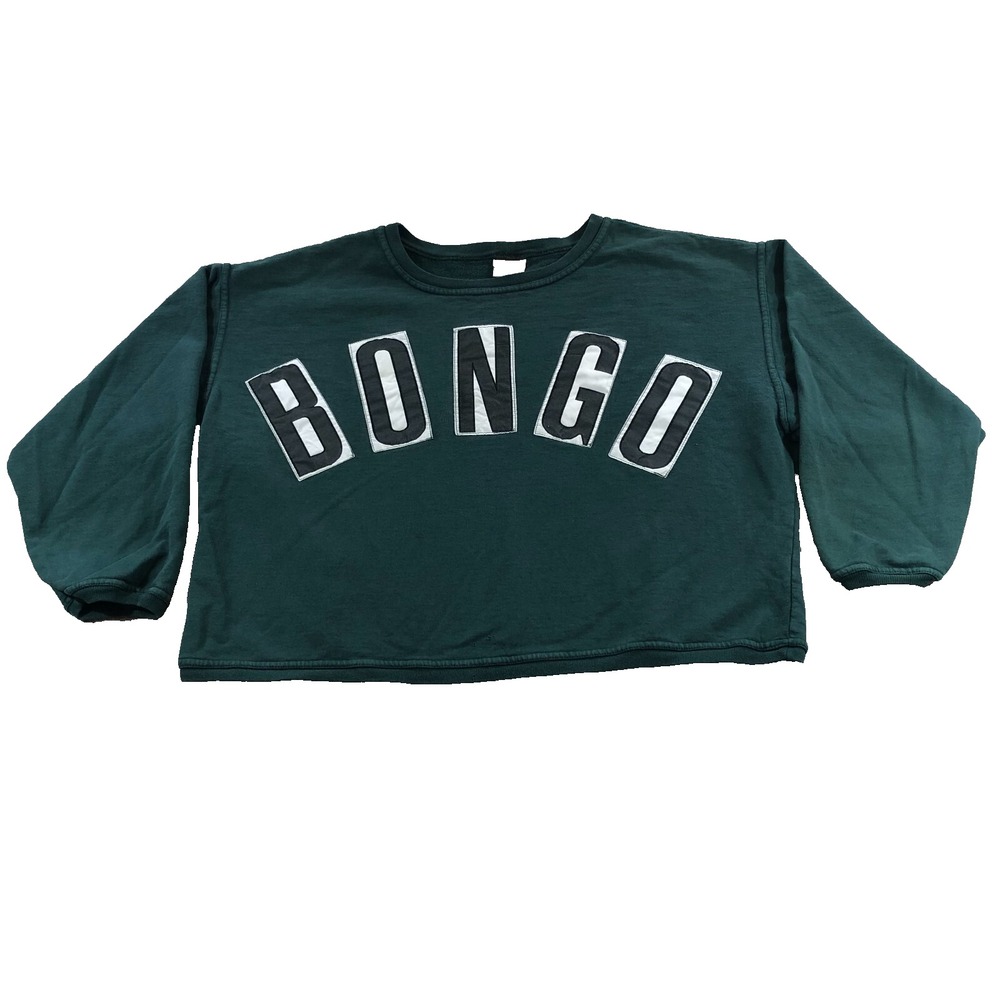vtg bongo crewneck sweatshirt womens S green oversized spellout chest USA